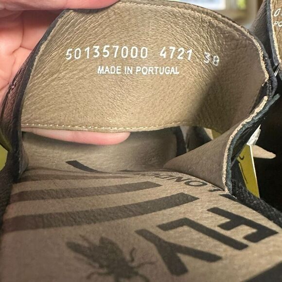 Fly London $190 BESY357FLY Moose Black Leather Slide Wedge Sandals Women’s EU 38 - Picture 12 of 16